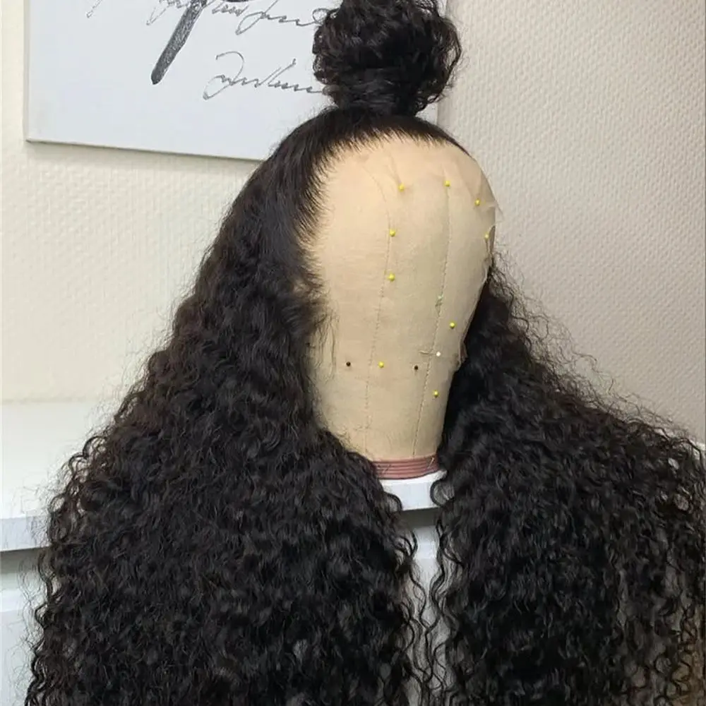 

26Inch Long Kinky Curly Lace Front Wig Free Part Natural Black Wig with Baby Hair Preplucked Hairline Glueless for Daily Use