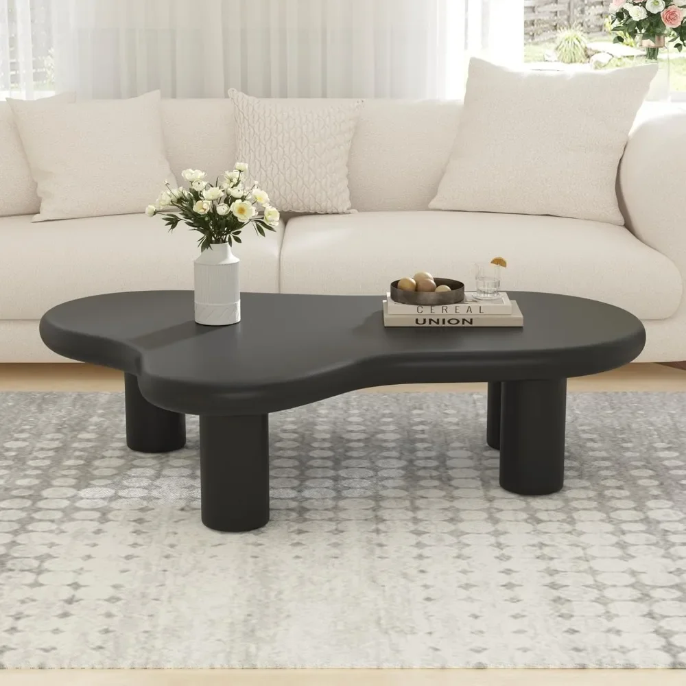 

47 inch low coffee table with thickened circular edges and 4 legs, cute cartoon cloud shaped central coffee table