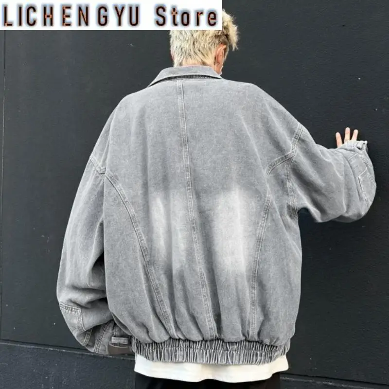 Mans Denim Jacket American Deconstructive Washed Stand Up Collar Denim Jacket for Men's Spring and Autumn New Loose  Casual Coat