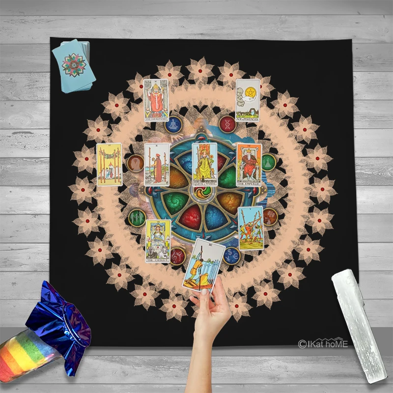 Velvet Tarot Tablecloth Altar Cloth Spiritual Religion Buddhism Tibetan Vajrayana Four Noble Truths Boho Art Mandala Wall Cloth