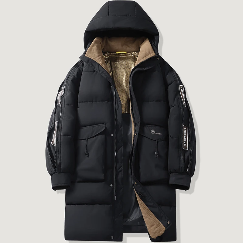 

Winter Fashion Down Cotton-padded Jackets for Warmth Mid-length Black Coats Teenagers Loose Hooded Cotton-padded Jackets for Men