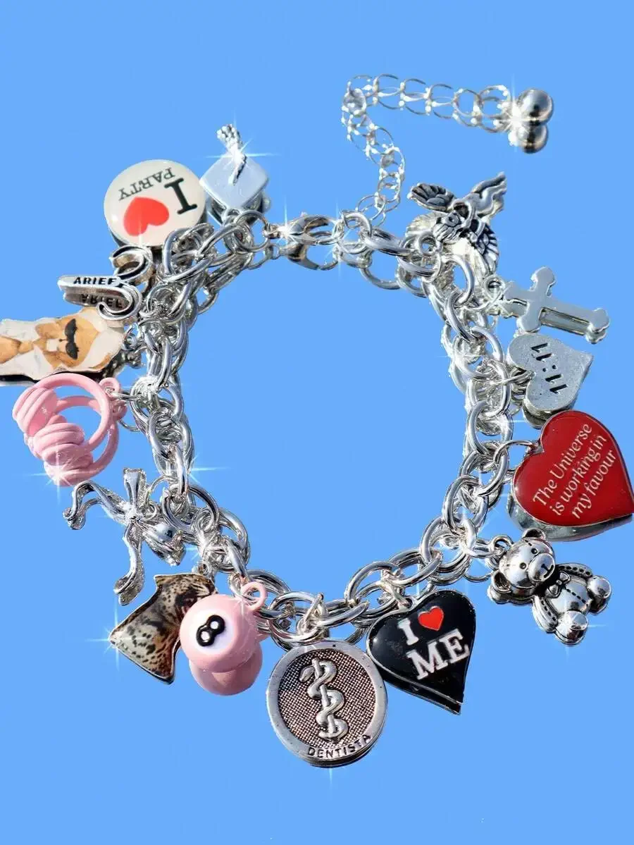 Charm Bracelet With Self Love Slogans Teddy Bear Bow Zodiac Headphones Music Party Snake Friendship