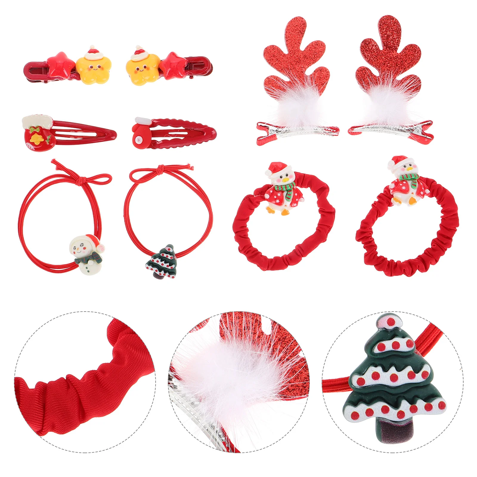 

10Pcs Christmas Hair Clips Santa Snowman Reindeer Hair Barrettes Holiday Ponytail Holder Xmas Party Hair Accessories for Women