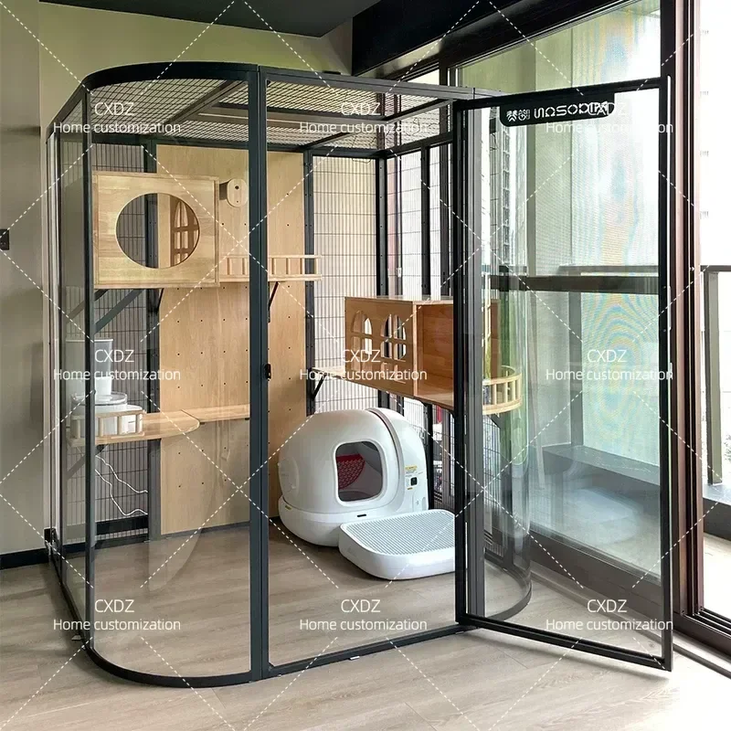 Super Large Panoramic Cat Villa Luxury Spacious Glass Indoor Cat Cage Customizable Pet House for Home Use