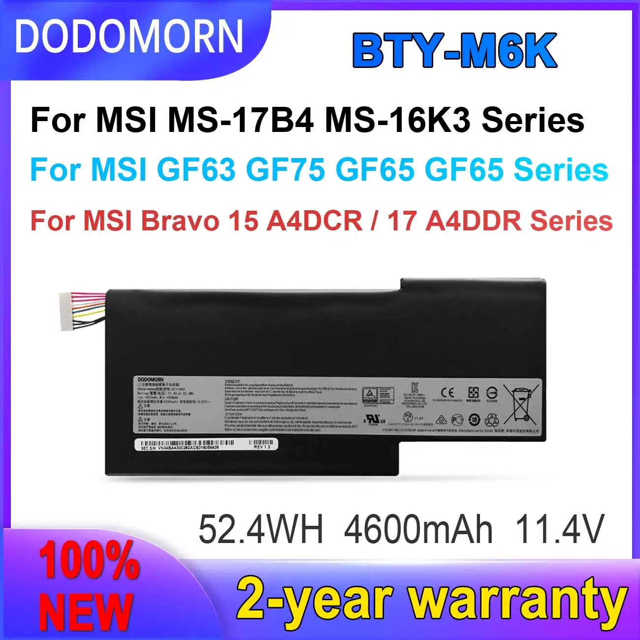 

DODOMORN New BTY-M6K Battery For MSI MS-17B4 MS-16K3 GF63 Thin 8RD 8RC GF75 Thin 3RD 8RC 9SC GF65 Thin 9SE/SX Thin10SDR In Stock