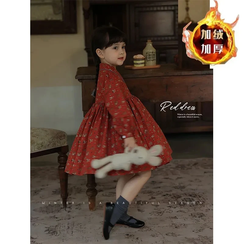 Autumn Toddler Baby Girl Long Sleeeve Floar Dress Children Winter Velvet Princess Dress Kids Full Dresses for Girls Outfits 6 8