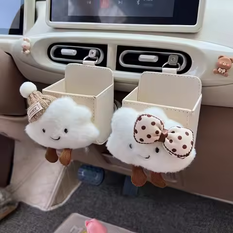 Cute Cartoon Bow Cloud Car Storage Bag Air Vent Hanging Leather Organizer Box Glasses Phone Holder Car Interior Accessories