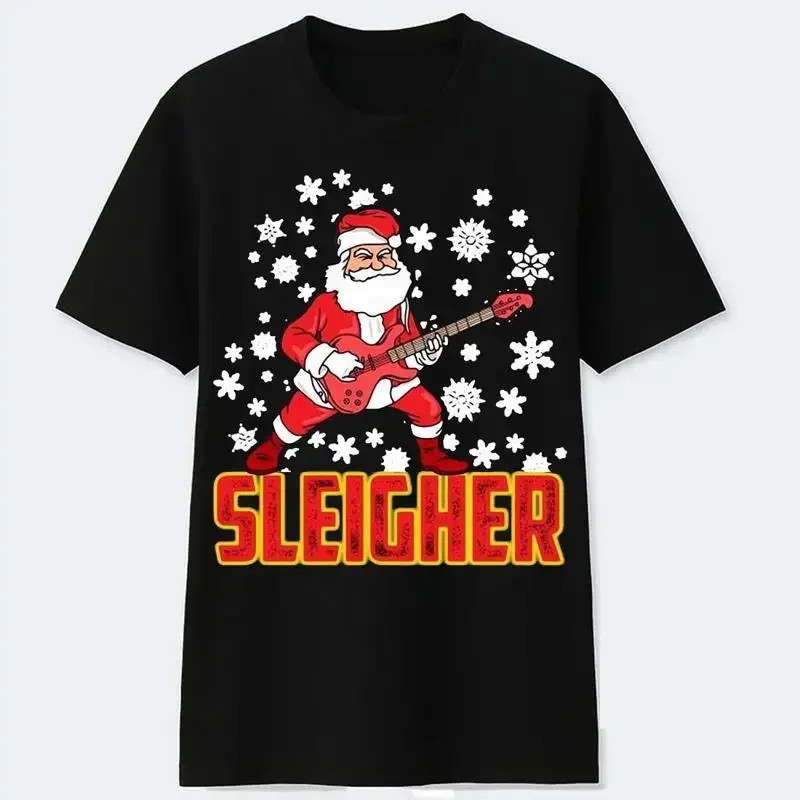 Christmas Sleigher Santa Claus Sweater Black T Shirt All Size