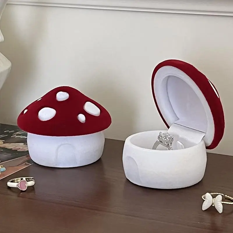 Creative Flocking Mushroom Rings Box Velvet Jewelry Display Box Storage Case Jewelry Packaging Display Jewelry Accessories