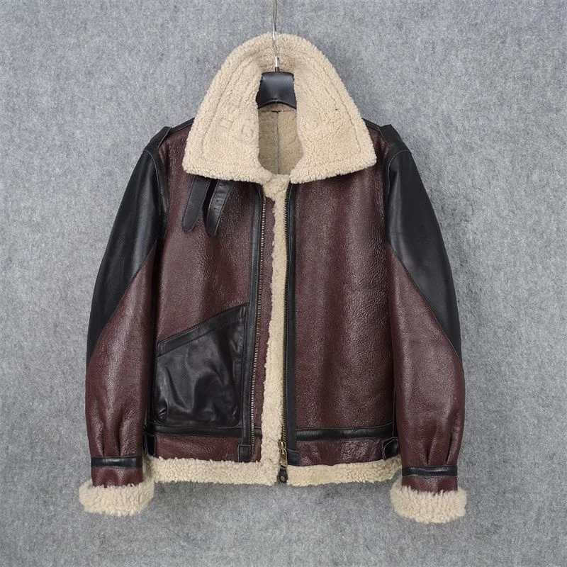 

leather 100% genuine fur coat men jacketBarton Flying First Layer Sheepskin and Wool Integrated Imported White Hair Thickened,