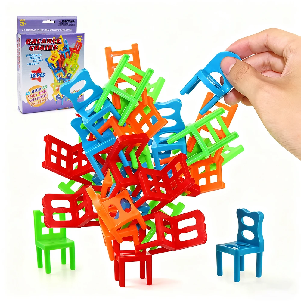 18Pcs/Set Mini Balance Chairs Game Stacking Blocks Assembly Family Game Balancing Training Interactive Educational Toy for Kids