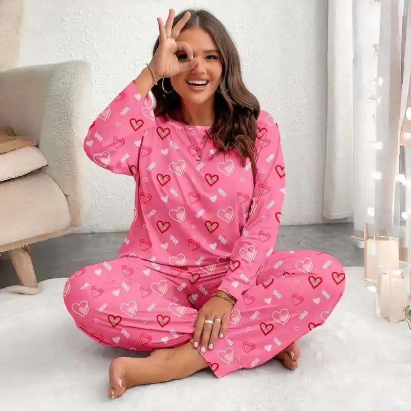 

Autumn new elastic large-size women's loungewear trousers long-sleeved suit can be worn outside pajamas