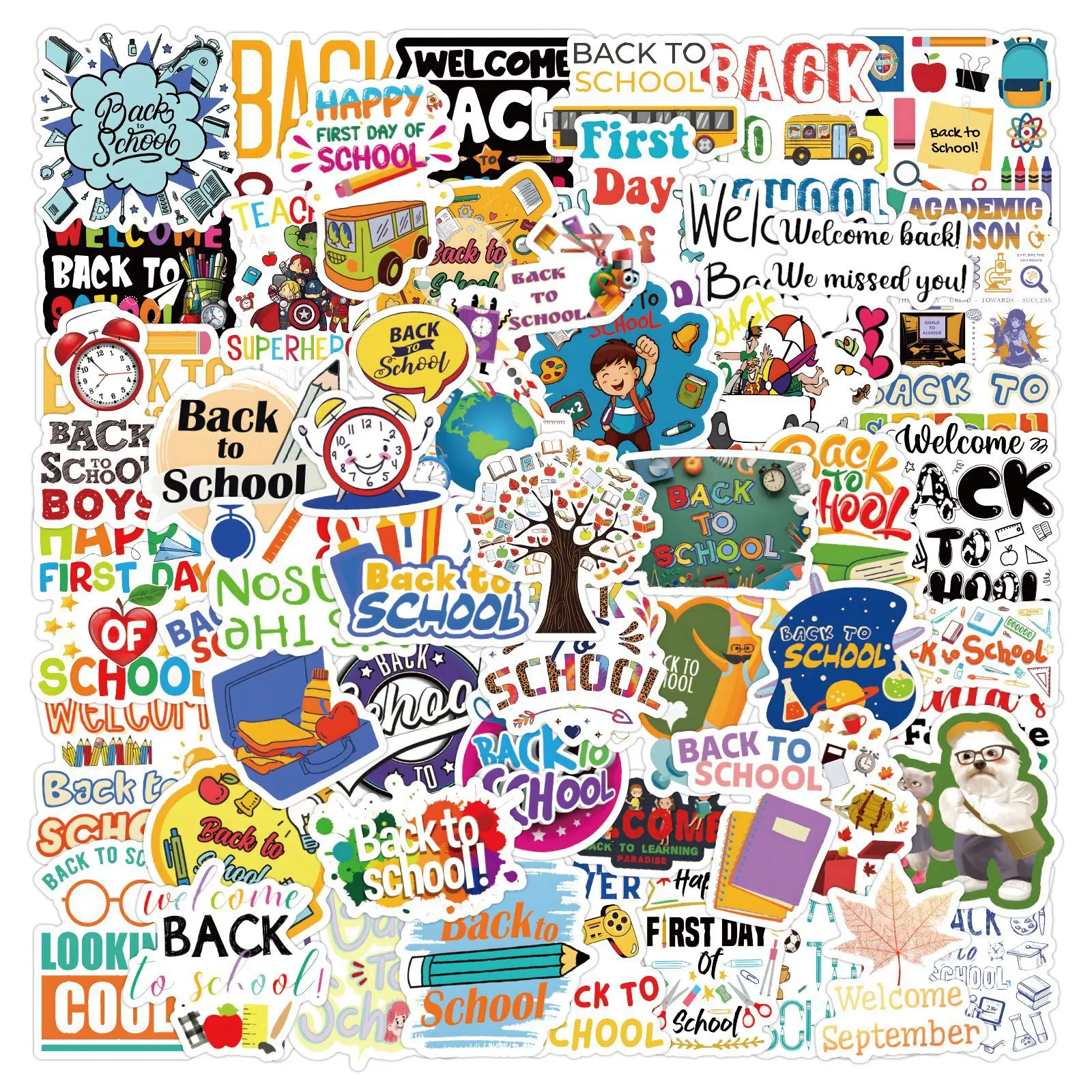 

60/120PCS Back-to-School Season Graffiti Stickers School Supplies Cartoon Decal DIY Luggage Phone Guitar Cup Scrapbook Kid Toys