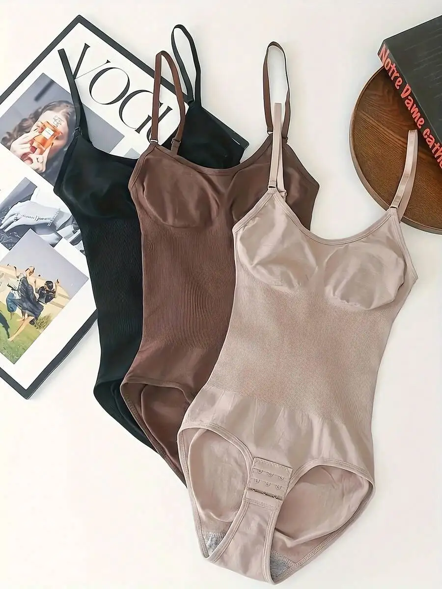 

3-Pack Women's Seamless Solid Bodysuits High Elastic Breathable Tummy Control Butt Lifter Smooth Design Casual Training Daily