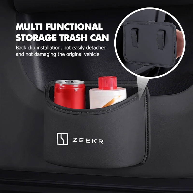 Leather Car Trash Can Suspended Garbage Bin Storage Bag For Zeekr 001 009 2022 2023 2024 X EV 2021-2023 Krypton