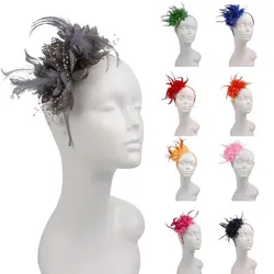 Charming Women Elegant Fascinator Hat Headband Flower Feather Mesh Yarn Cocktail Party Wedding Hair Accessories for Cocktail