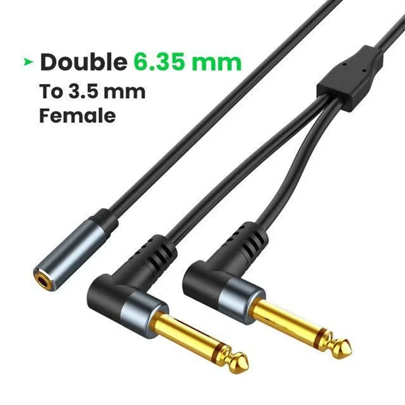 High Quality 3.5mm 1/8\'\' TRS Stereo Female Jack to Dual 1/4\'\' 6.35mm Male Plug 6.5 Mono TS Right Angle Audio Y Splitter Cable