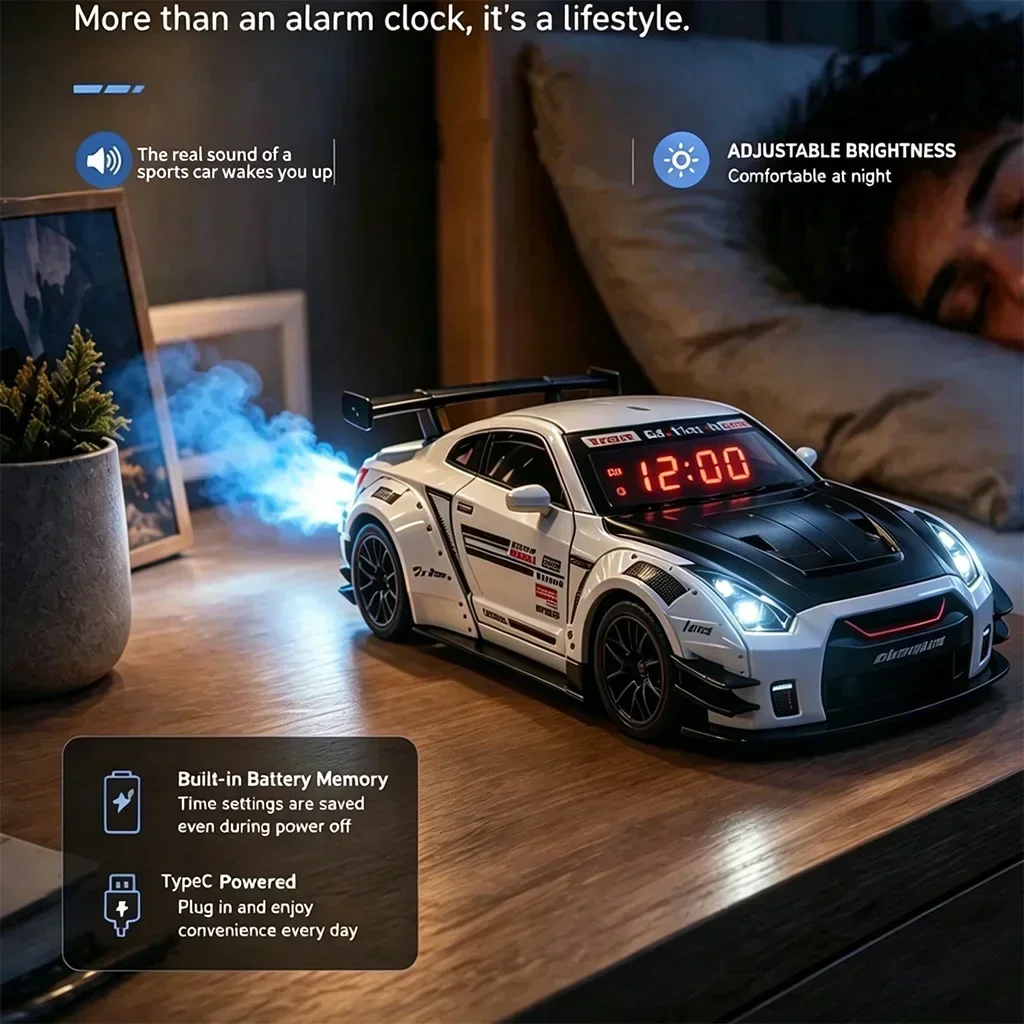 1Set Simulated Sports Car Alarm Clock Adjustable Engine Roar Sound With Mist Sprayer Creative Desktop Ornament ﻿ ﻿ ﻿ ﻿ ﻿ ﻿ ﻿
