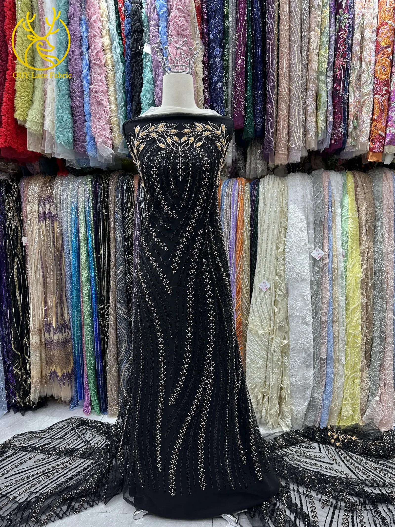 Luxuriöser afrikanischer Brautkleid-Spitzenstoff 2026 – Hochwertige nigerianische französische Pailletten-Tüllspitze für Damen-Abendkleider zum Nähen – Detail 4
