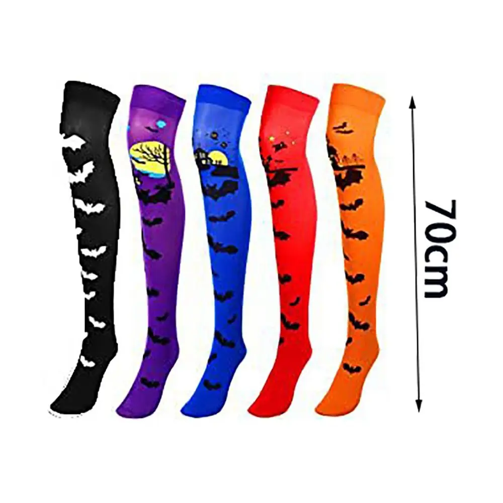 Lolita Cosplay Halloween Socks Fashion Over Knee Cosplay Accessories Tall Knee Thigh Socks Elastic Bat Stockings Halloween