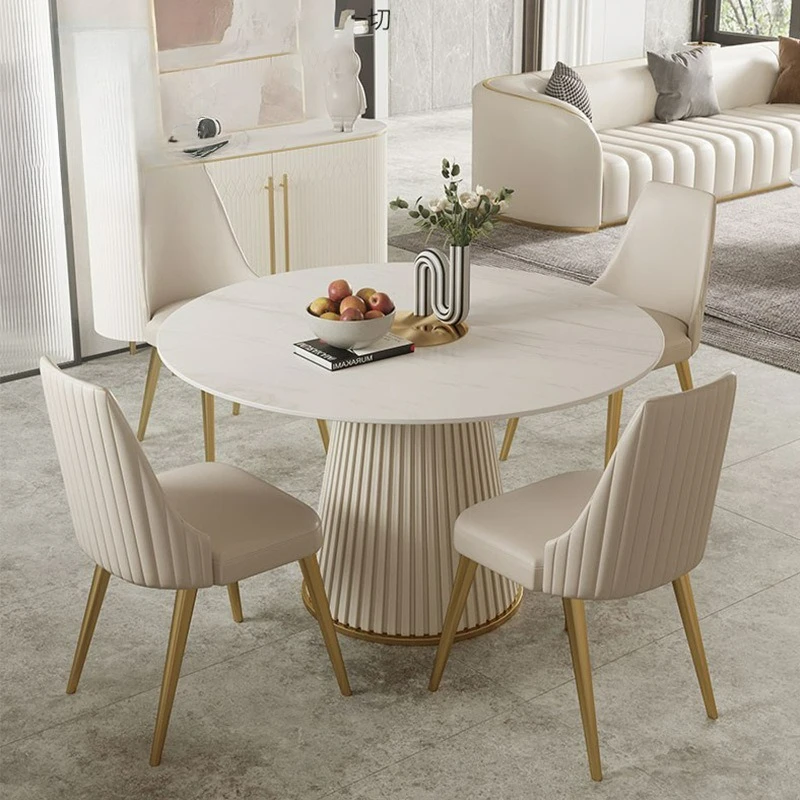 LTT light luxury rock slab round dining table modern simple household rock slab dining table and chair combination