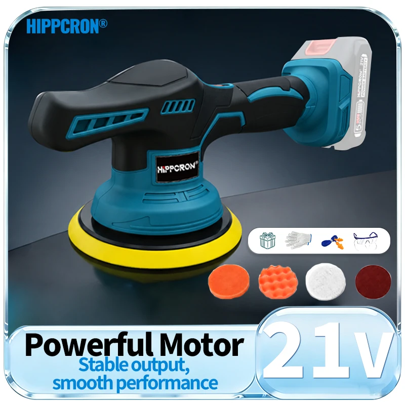 HIPPCRON Lightweight 5500RPM 8 Gears Cordless Car Polisher Multi-functional Sanding Machine Waxing Metal Cleaning (NO Battery)