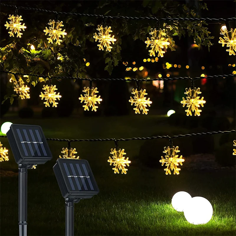 

Outdoor Solar Snowflake Light String Garland Lighting Garden Christmas Tree Holiday Wedding Party House Inner Court Decoration