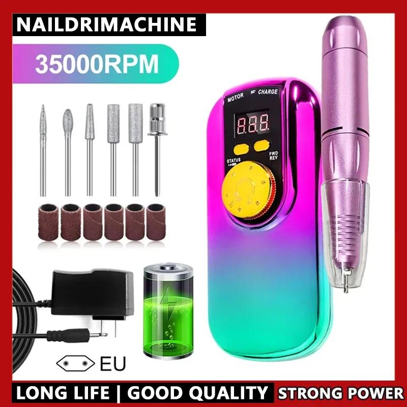 

Электрическая дрель для ногтей, портативная, 35000 об/мин, с ЖК-дисплеем, перезаряжаемая, для акрилового геля, профессиональный маникюрный инструмент