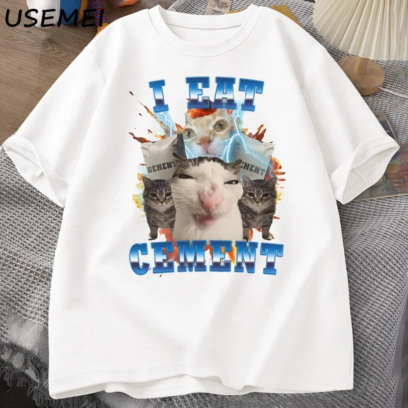 I Eat Cement Funny Cat Meme Tee Shirt Short Sleeve Stupid Ugly Cats Printed T Shirt Casual O Neck Graphic Tees Tees