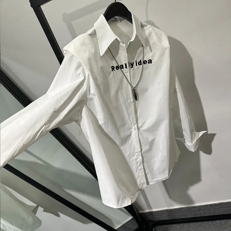 Autumn Popular High-Grade Pu Shuai English Embroidered Loose Long-Sleeved Shirt Design Sense Leisure Temperament Top