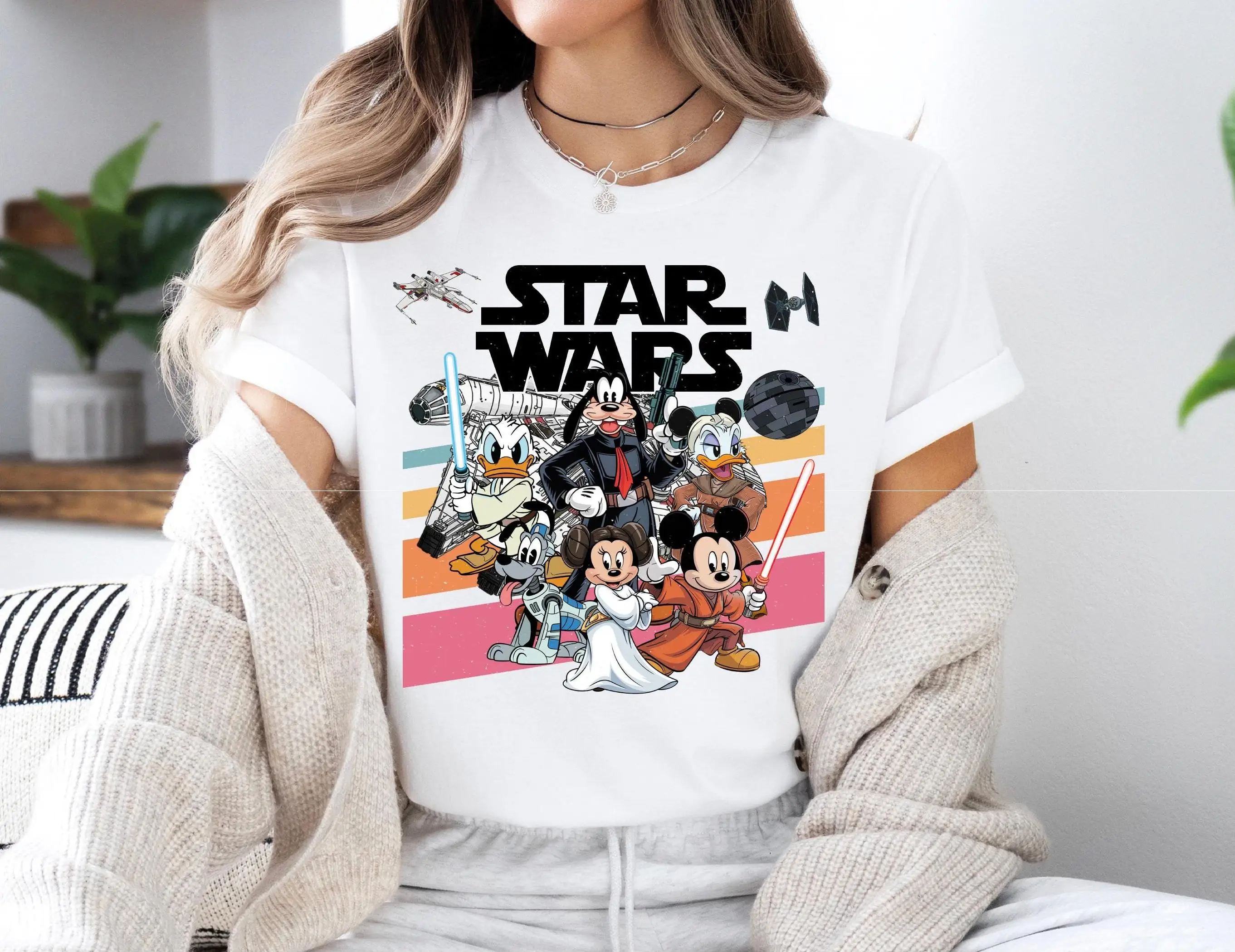 Disney Mickey and Friends Star War Shirt Summer Retro May The 4th Be with You Shirt Disney 100% Pure Cotton Printed T-shirt view 2