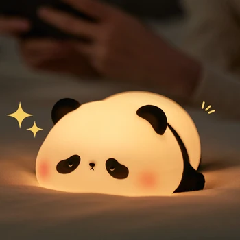 Panda LED Lampka nocna Śliczna silikonowa lampka nocna USB Akumulatorowa dotykowa lampka nocna Sypialnia Lampka rozrządu Dekoracja Prezent dla dzieci