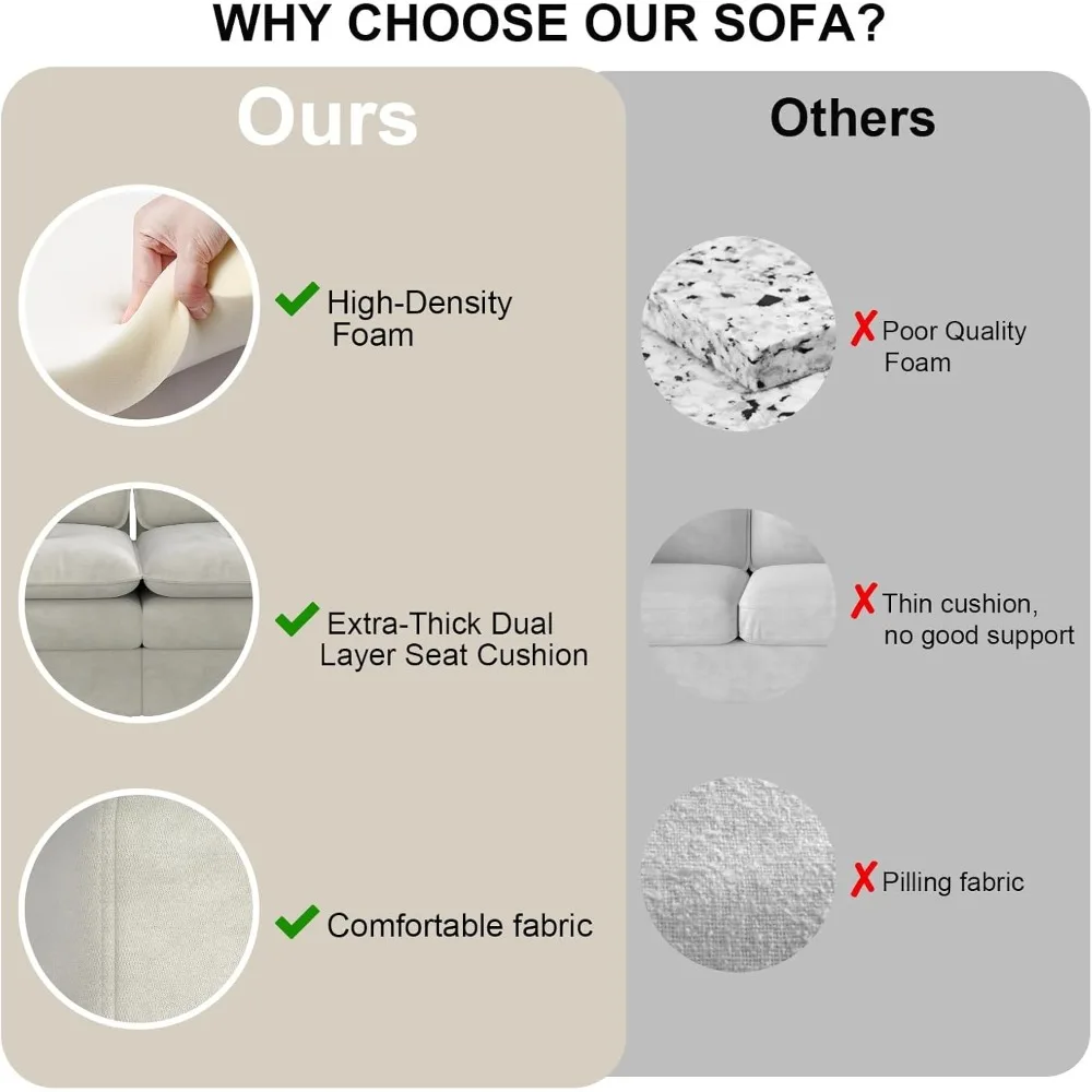 أريكة مقطعية على شكل حرف U مكونة من 6 مقاعد مع رغوة ذاكرة عالية الكثافة لمقعد مريح في غرفة المعيشة، وحدات كبيرة الحجم مقاس 117 بوصة #6