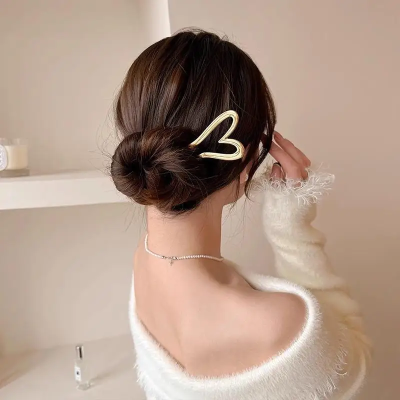 Koreanische Neue Haarnadeln Haarstäbe Herz Geometrisch Metall Trendige Metall-Haaraccessoires Kopfschmuck Frisur für Frauen Mädchen Schmuck – Detail 4