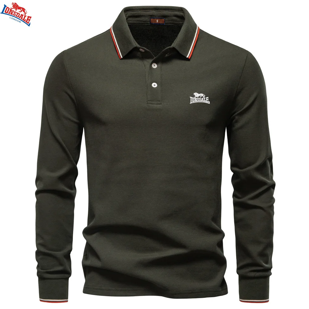 Dragon Lion Dell Весенне-осенняя новая мужская рубашка-поло с длинными рукавами и вышитым воротником, универсальная мужская рубашка-поло