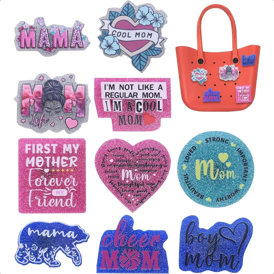 

10 PCS Bogg Bag for Chamrs Bling Chamrs for Beach Bag Mom Life Beach Tote Bag Charms for Women Girls Party Gifts Decorations f