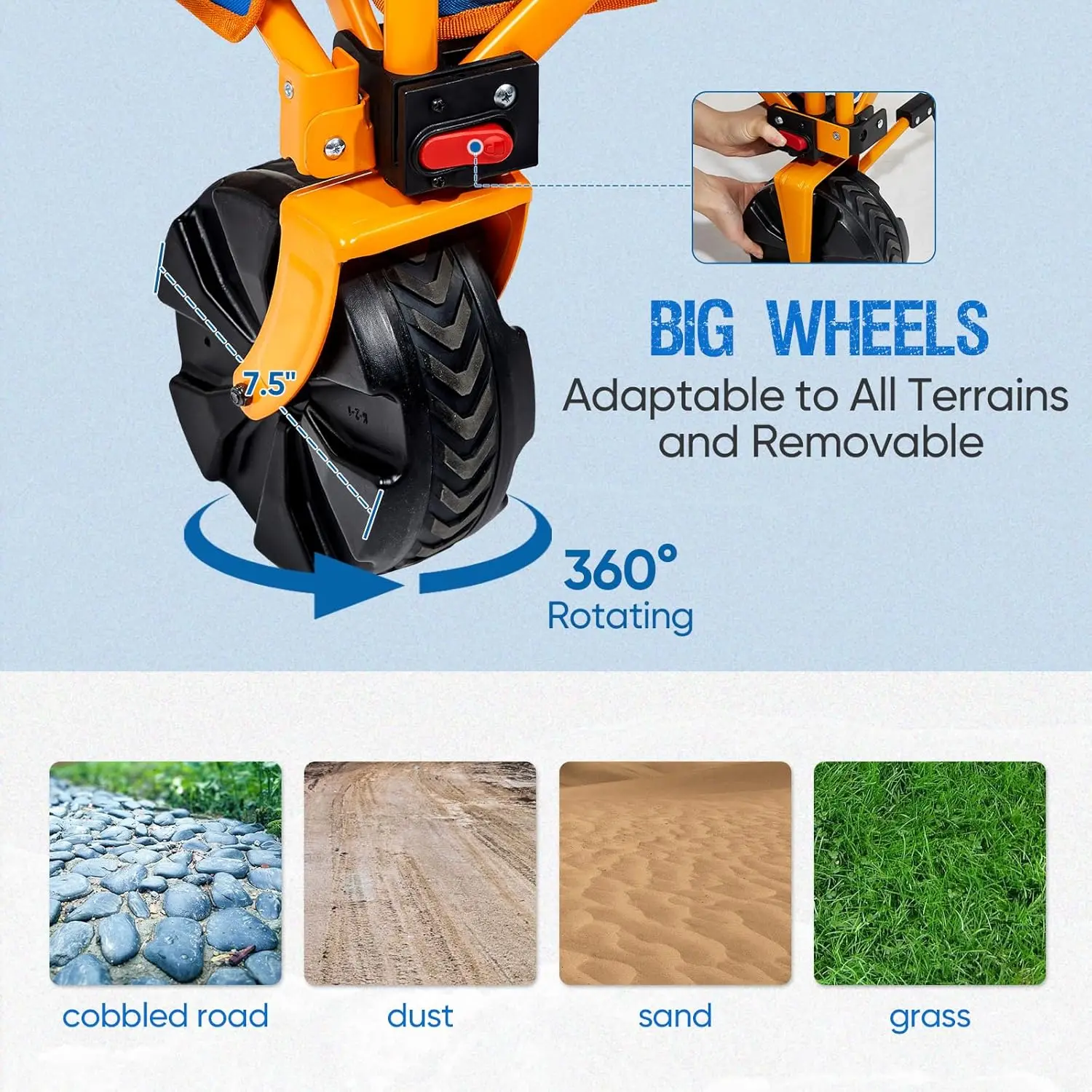 عربة شاطئ طويلة للغاية بعجلات كبيرة ، عربة فائدة قابلة للطي ، قابلة للطي للخدمة الشاقة ، مثالية للرمال ، طويلة جدًا ، 49 بوصة