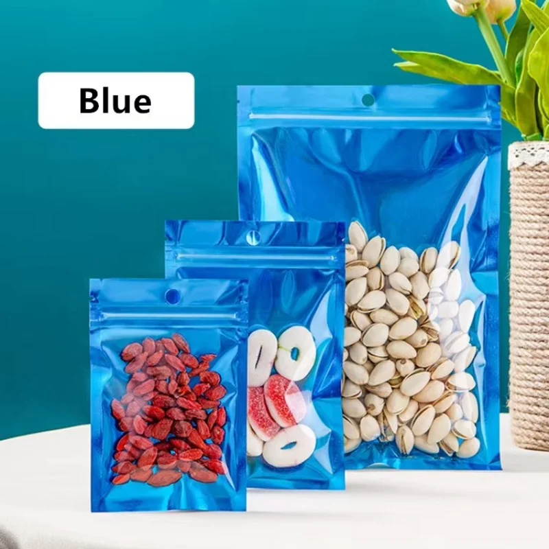 

100PCS Clear Glossy Blue Flat Plastic Zipper Storage Bag Resealable Sugar Snack Coffee Jewelry Candy Tea Gift Packaging Pouches