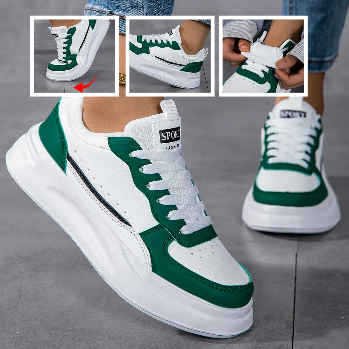 

Women's Contrast Color Thick-Soled Sneakers - Breathable Mesh, Low-Top, Plaid Lace-Up Flat Shoes, Lightweight, Universal for All Seasons