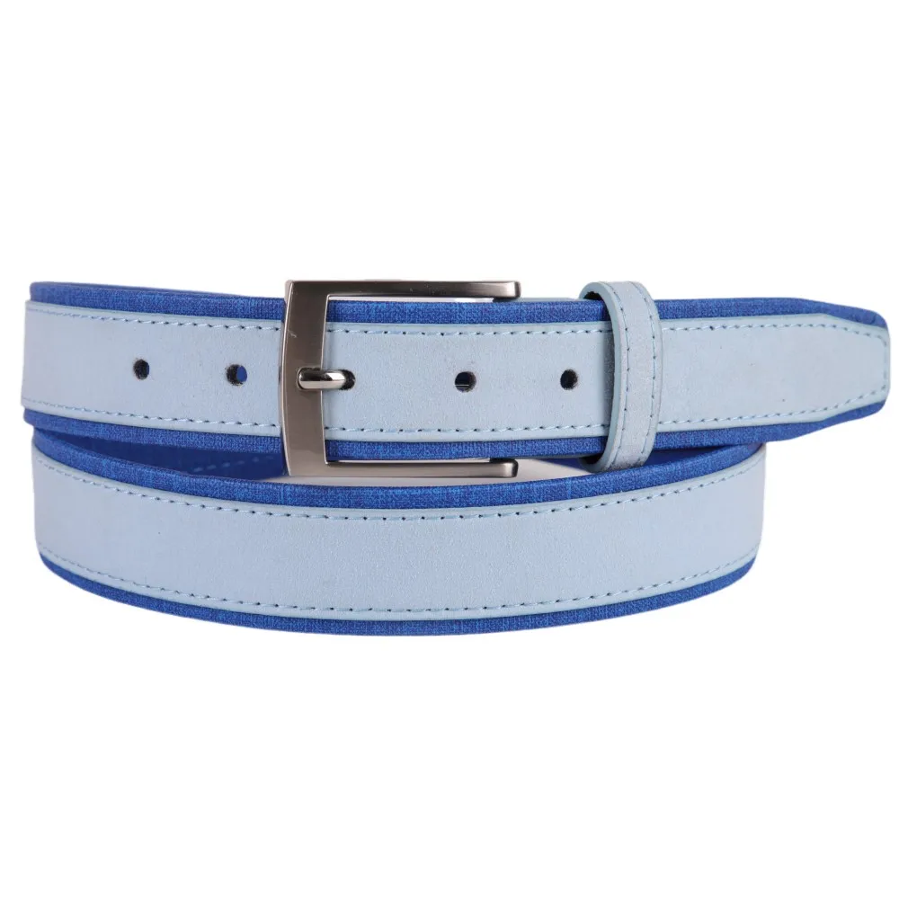 Cintura in pelle Sude per uomo e donna con cinturino in tessuto Oxford cinture blu con fibbia ad ardiglione di lusso in vera pelle per 3.5cm