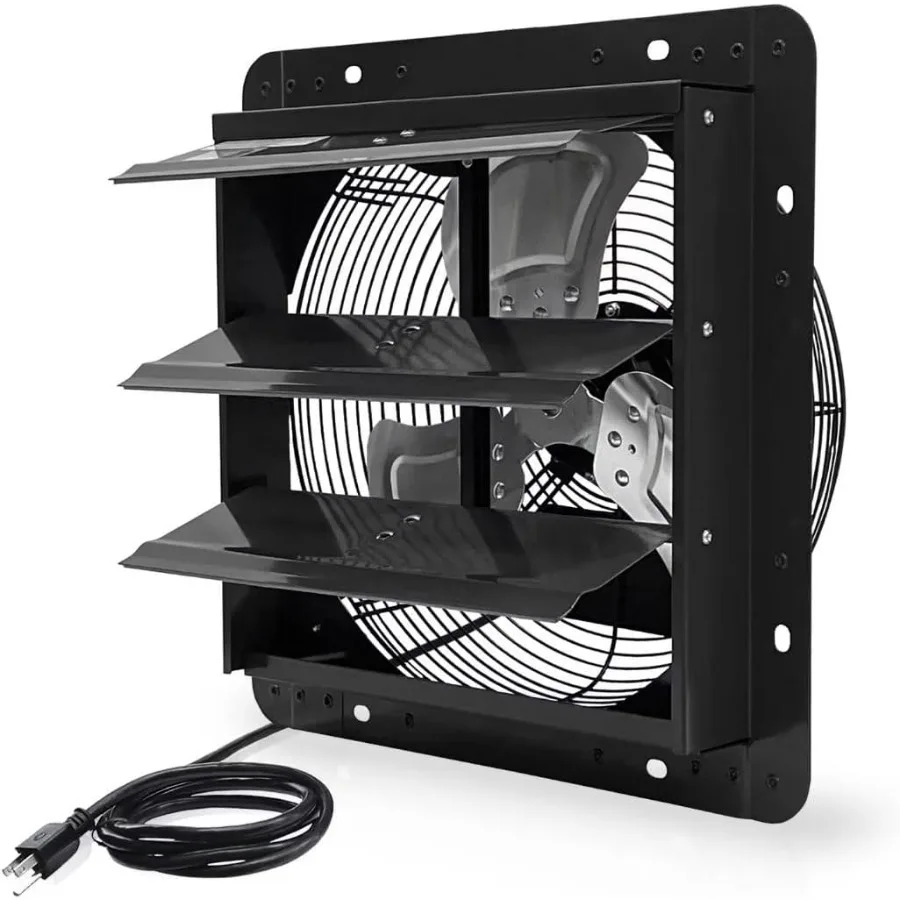 

14 Inch Wall Mounted Shutter Exhaust Fan with Aluminum Blades and 1.65 Meters Power Cord Kit Up to 1950 CFM for Efficient Venti