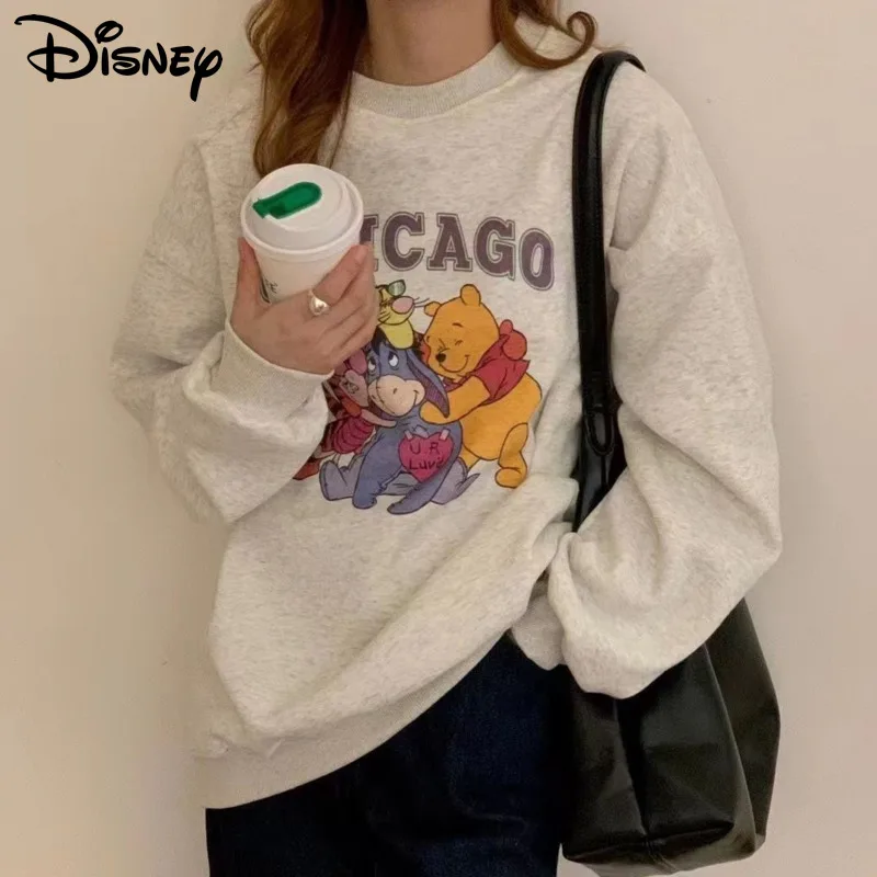 

Disney Pooh Bear Cute Printed Loose Sweatshirt Women Korean Style Sweet Round Neck Pullover Y2k Female Soft Fashon Top Shirts