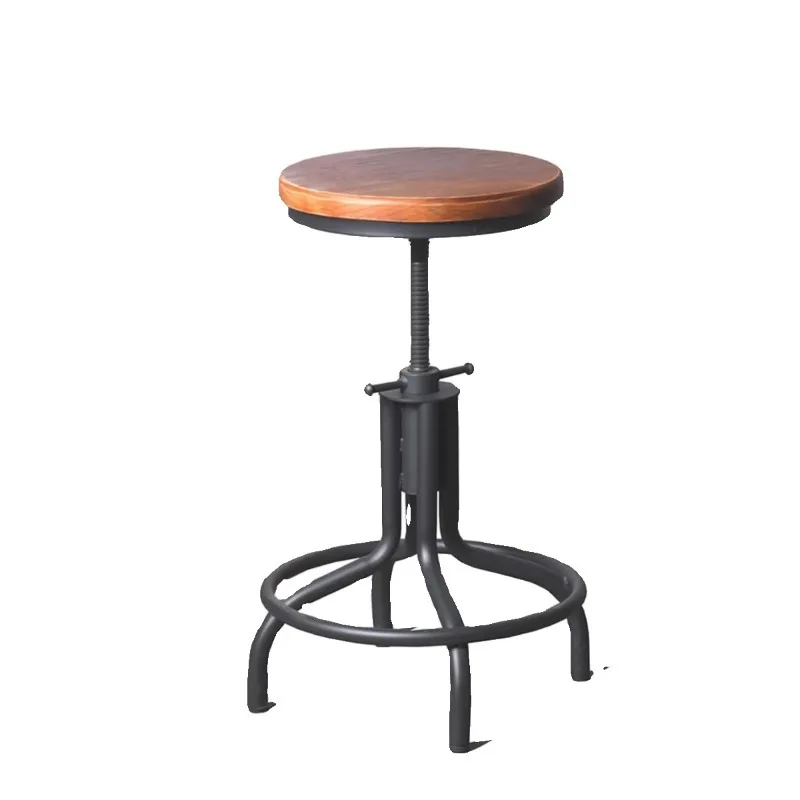 

Bed and Breakfast Cafe Bar Stool Creative Bar Leisure Chair Retro Industrial Wind Wrought Iron Lifting Solid Wood Bar Chair