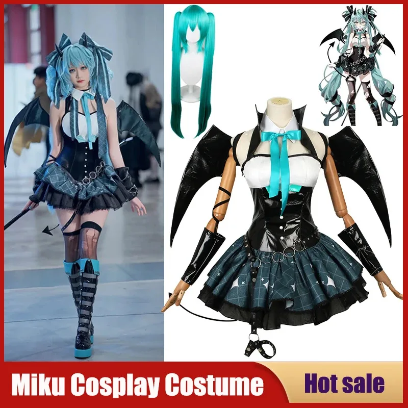 Qq273Anime Devil Hatsune disfraces Cosplay juego Demon Miku vestido peluca alas cuernos traje de cola trajes de fiesta de Carnaval mujeres Sexy Unif