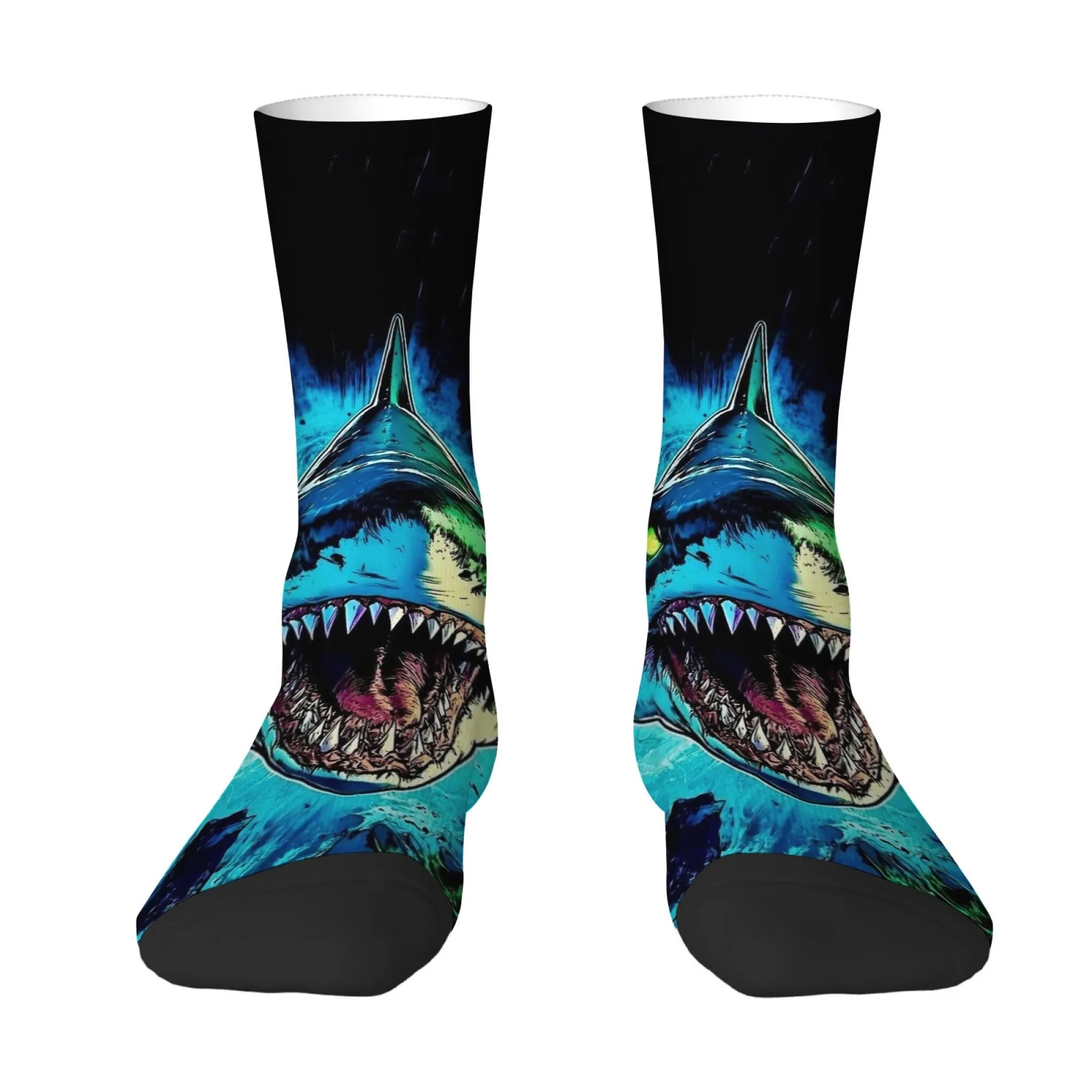 Cool and Stylish Shark Print Men's Socks Skin-friendly and Breathable Socks Quirky Retro Hip-hop Style Funny Happy Socks
