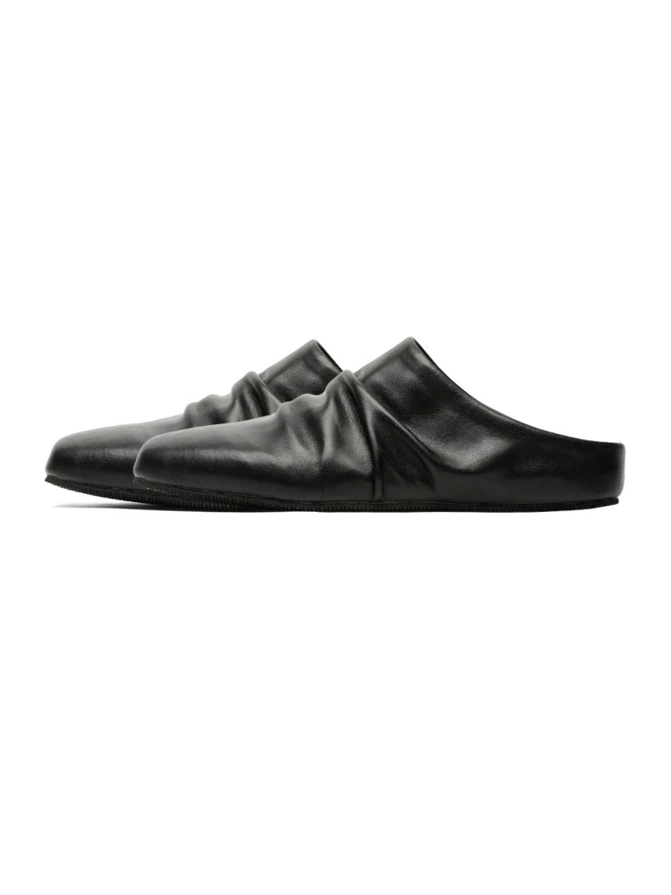 

2026 New Folded Leather Slippers Black Retro Half Slippers Unisex Casual Ballet Breathable Small Leather Shoes Flat Heel
