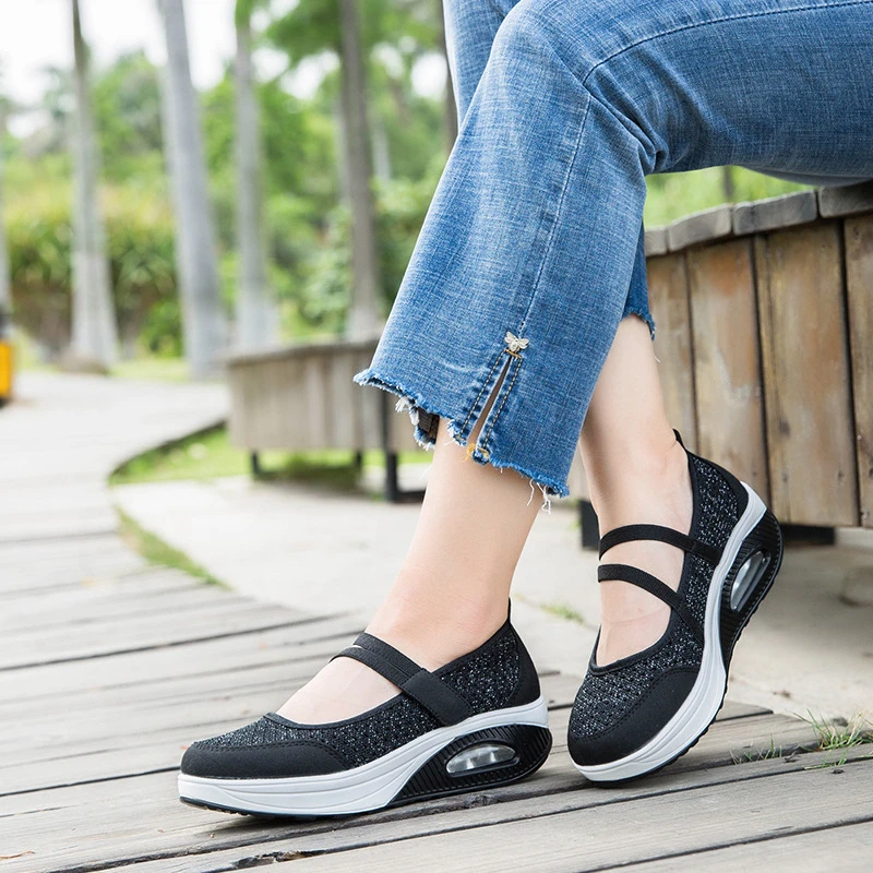 Summer Mesh Shoes Thick Sole Sponge Cake Shoes Shallow Mouth Old Men's Shoes Air Cushion Women's Shoes Rocking Shoes Comfortable