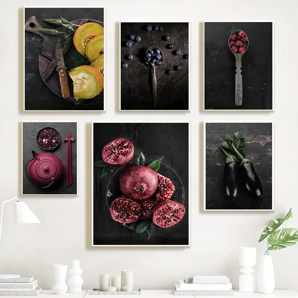 Pomegranate Blueberry Poster Food Kitchen Wall Art Canvas Print Painting Picture Modern Simple Restaurant Home Decoration