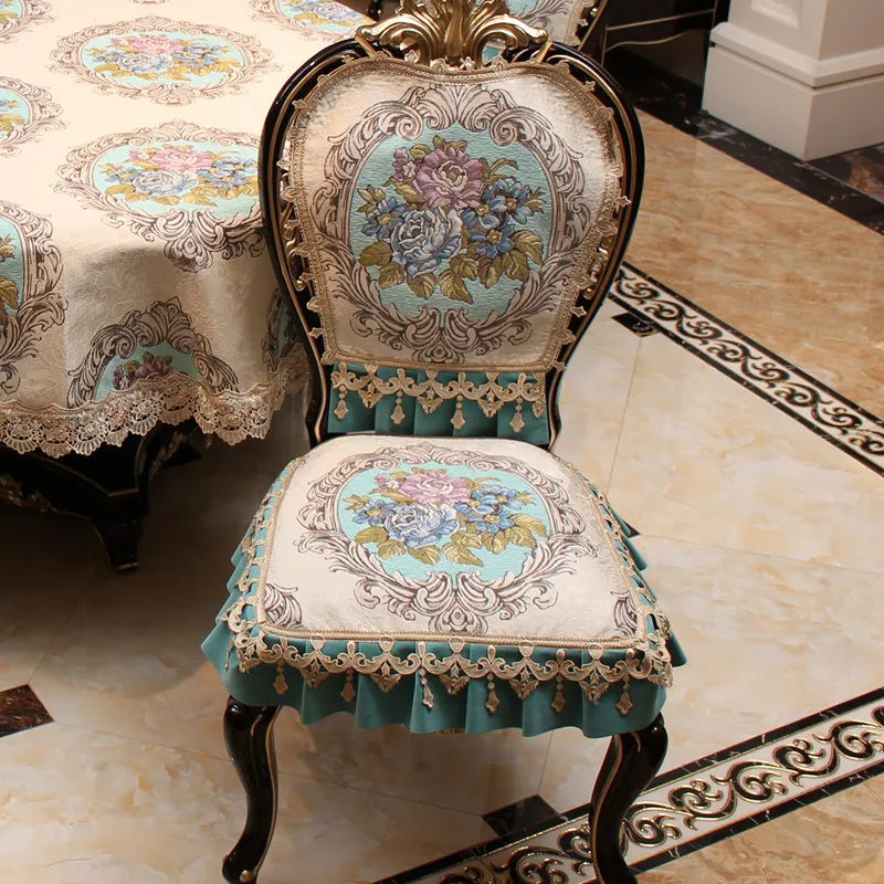 Jacquard Fabric Dining Chair Cover European Luxury Non-slip Chair Cover Home Decoration Lace Seat Covers Table Runner Tablecloth