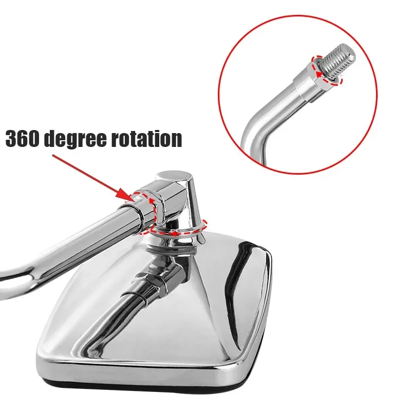 Pair Universal Rectangle Motorcycle Rearview Mirrors 10mm Chrome retrovisor moto mirror moto For Honda Motorbike Scooter E-Bike